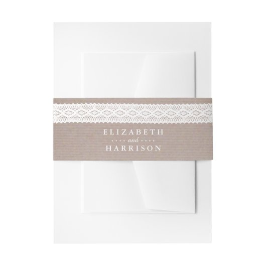 Rustic Kraft &  White Lace Wedding Uitnodigingen Wikkel (Voorkant Voorbeeld)