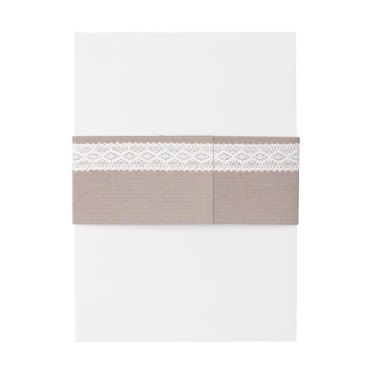 Rustic Kraft &  White Lace Wedding Uitnodigingen Wikkel (Achterkant Voorbeeld)