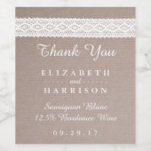 Rustic Kraft &  White Lace Wedding Wijn Etiket (Enkel label)