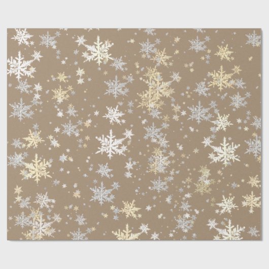 Rustic Kraft White Silver Gold Snowflakes Cadeaupapier (Vlak)