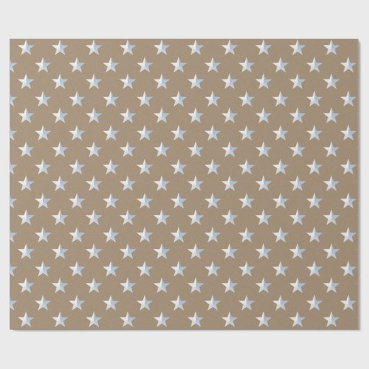 Rustic Kraft White Silver Stars Vakantie Cadeaupapier (Vlak)