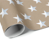 Rustic Kraft White Silver Stars Vakantie Cadeaupapier (Rol Hoek)