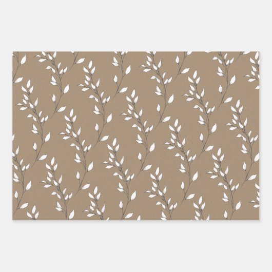 Rustic Kraft White Stem Leaf Greenery Inpakpapier Vel (Voorkant 3)