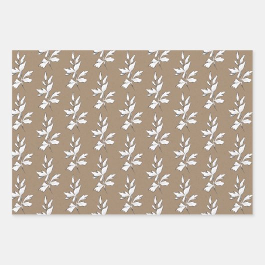 Rustic Kraft White Stem Leaf Greenery Inpakpapier Vel (Voorkant 2)