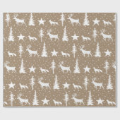 Rustic Kraft White Winter Woodland Trees & Animals Cadeaupapier (Vlak)