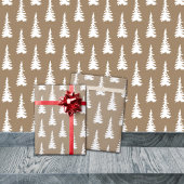 Rustic Kraft White Woodland met kerstbomen Cadeaupapier