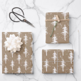 Rustic Kraft White Woodland Sparse Spruce Trees Inpakpapier Vel