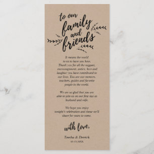 Rustic Kraft-wijnstokken, plaatsinstelling Harteli Programmakaart