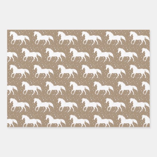 Rustic Kraft Wild White Horses in Snowfall Inpakpapier Vel (Voorkant 3)