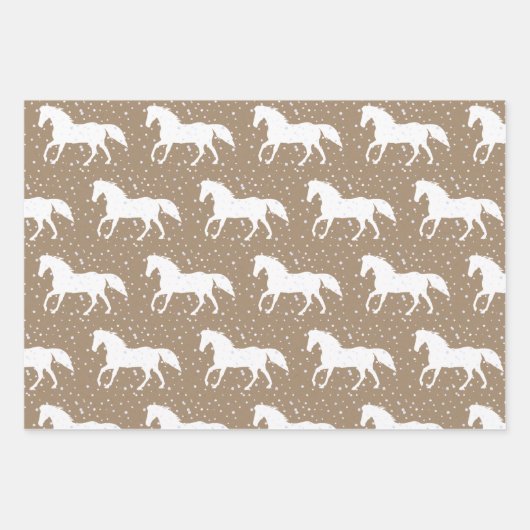 Rustic Kraft Wild White Horses in Snowfall Inpakpapier Vel (Voorkant)