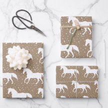 Rustic Kraft Wild White Horses in Snowfall