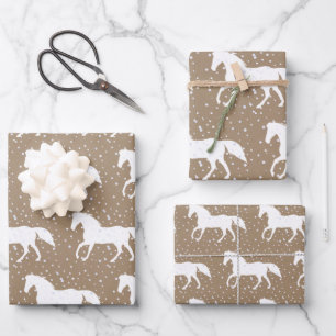 Rustic Kraft Wild White Horses in Snowfall Inpakpapier Vel