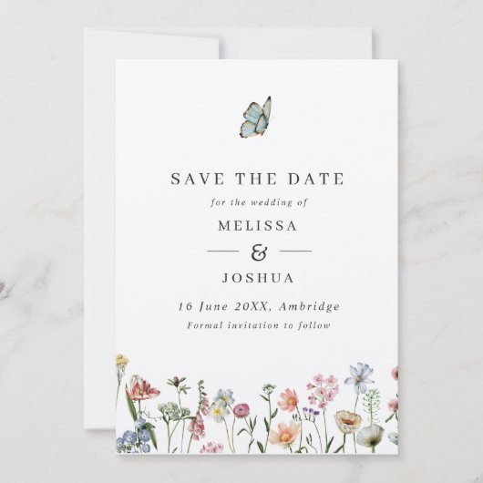 Rustic Kraft Wildbloemen & Butterfly Wedding Save The Date (Voorkant)