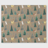 Rustic Kraft Winter Animals Green Spruce Trees Cadeaupapier (Vlak)