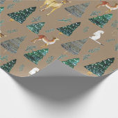Rustic Kraft Winter Animals Green Spruce Trees Cadeaupapier (Hoek)