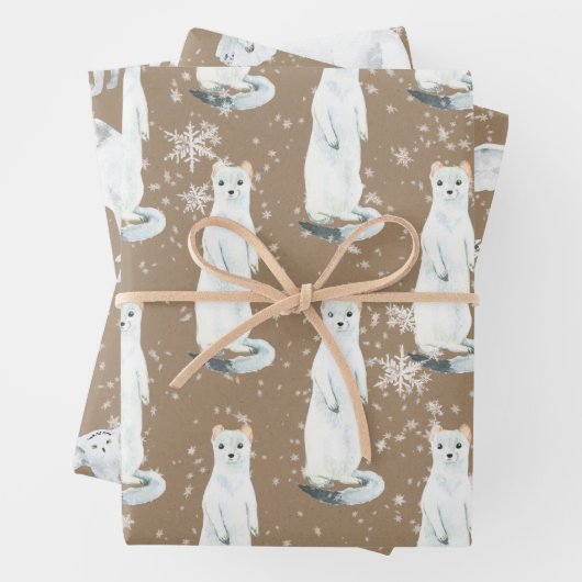 Rustic Kraft Winter Arctic Animals Ermine Owl Fox  Inpakpapier Vel (In situ)
