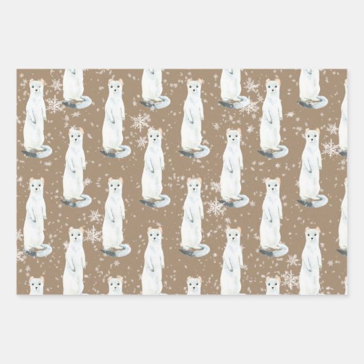 Rustic Kraft Winter Arctic Animals Ermine Owl Fox  Inpakpapier Vel (Voorkant)