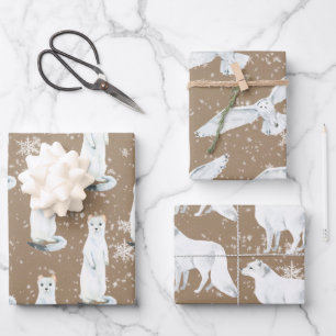 Rustic Kraft Winter Arctic Animals Ermine Owl Fox  Inpakpapier Vel