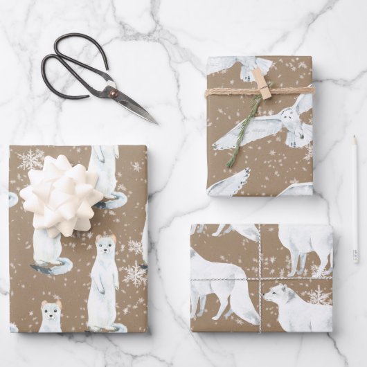 Rustic Kraft Winter Arctic Animals Ermine Owl Fox Inpakpapier Vel (Voorkant)