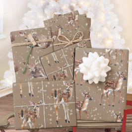 Rustic Kraft Winter Baby Doe Reindeer Snowflakes Inpakpapier Vel