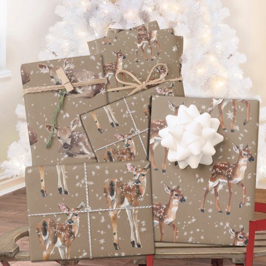 Rustic Kraft Winter Baby Doe Reindeer Snowflakes Inpakpapier Vel