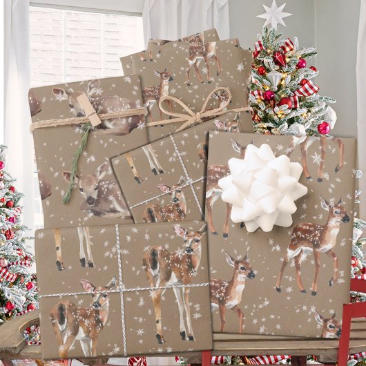 Rustic Kraft Winter Baby Doe Reindeer Snowflakes Inpakpapier Vel