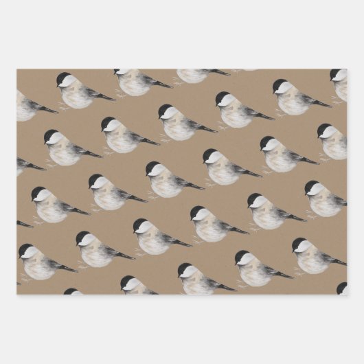 Rustic Kraft Winter Birds Sparrows Chickadees Inpakpapier Vel (Voorkant 2)