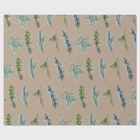 Rustic Kraft Winter Green Blue Spruce Branches Cadeaupapier (Vlak)