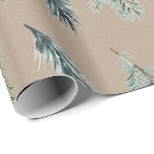 Rustic Kraft Winter Green Blue Spruce Branches Cadeaupapier (Rol Hoek)