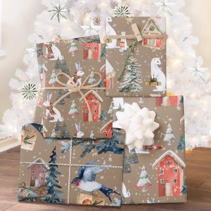 Rustic Kraft Winter Holiday Gift-Giving Animals Inpakpapier Vel