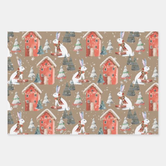 Rustic Kraft Winter Holiday Gift-Giving Animals Inpakpapier Vel (Voorkant)