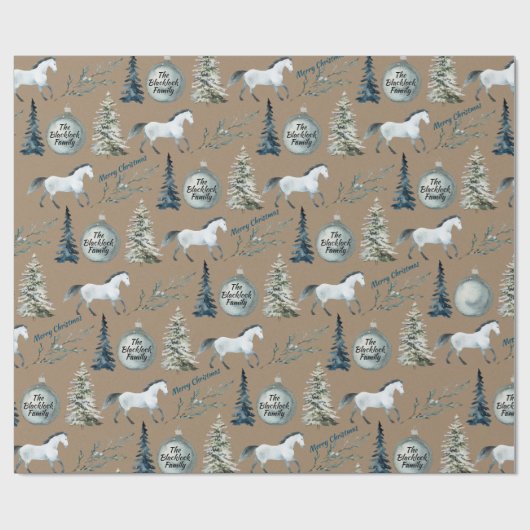 Rustic Kraft Winter Horse Custom Name & Sentic Cadeaupapier (Vlak)