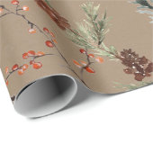 Rustic Kraft Winter Spruce Cones & Berries Matte Cadeaupapier (Rol Hoek)