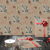 Rustic Kraft Winter Spruce Cones & Berries Matte Cadeaupapier