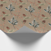 Rustic Kraft Winter Spruce Cones & Berries Small Cadeaupapier (Hoek)