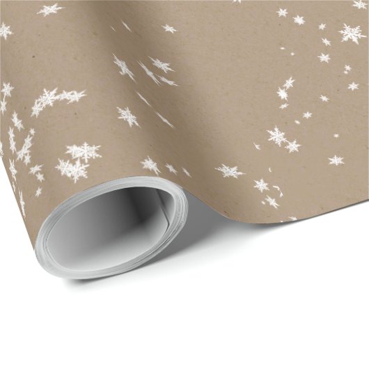 Rustic Kraft Winter White Falling Snowflakes Matte Cadeaupapier (Rol Hoek)