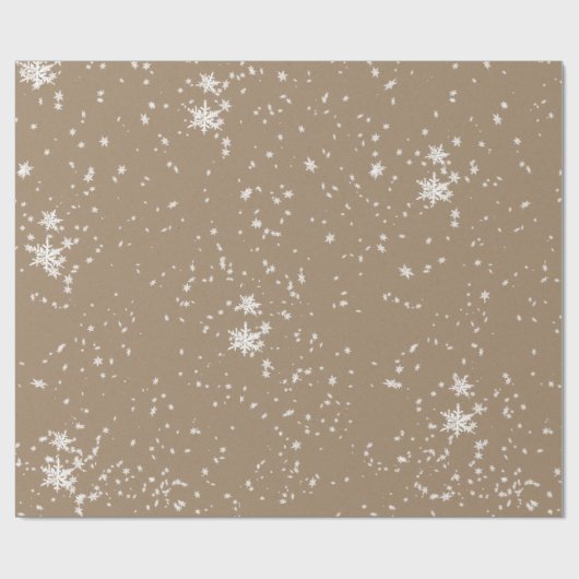 Rustic Kraft Winter White Falling Snowflakes Matte Cadeaupapier (Vlak)