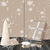 Rustic Kraft Winter White Falling Snowflakes Matte Inpakpapier Vel