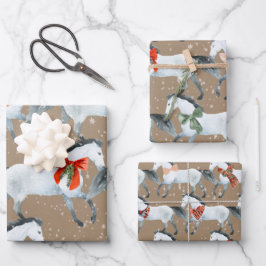 Rustic Kraft Winter White Holiday Horses Inpakpapier Vel