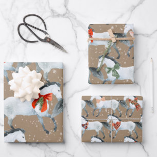Rustic Kraft Winter White Holiday Horses Inpakpapier Vel