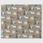 Rustic Kraft Winter White Horse and Blue Spruce 2 Cadeaupapier (Vlak)