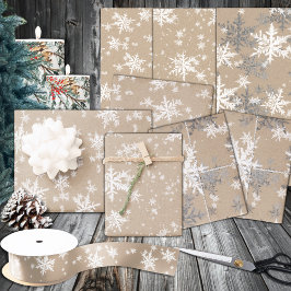 Rustic Kraft Winter White & Silver Snowflakes Inpakpapier Vel