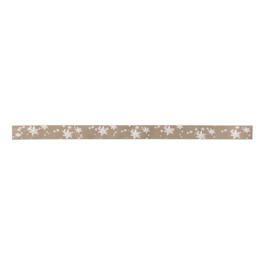 Rustic Kraft Winter White Snowflakes Satijnen Lint (Voorkant)