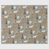 Rustic Kraft Winter Witte Paard & Blauwe Spar Cadeaupapier (Vlak)