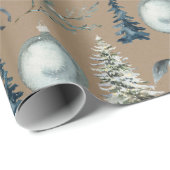 Rustic Kraft Winter Witte Paard & Blauwe Spar Cadeaupapier (Rol Hoek)