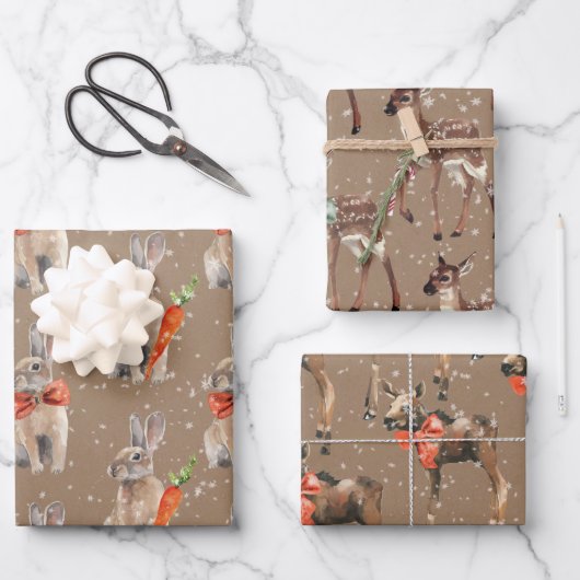 Rustic Kraft Winter Woodland Baby Hare Deer Moose Inpakpapier Vel (Voorkant)