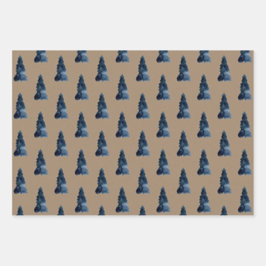 Rustic Kraft Winter Woodland Blue Spruce Trees Inpakpapier Vel (Voorkant 3)