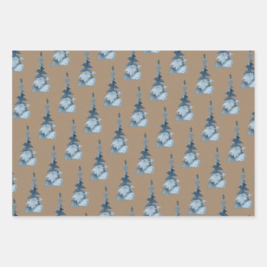 Rustic Kraft Winter Woodland Blue Spruce Trees Inpakpapier Vel (Voorkant 2)