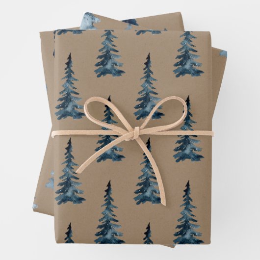 Rustic Kraft Winter Woodland Blue Spruce Trees Inpakpapier Vel (In situ)