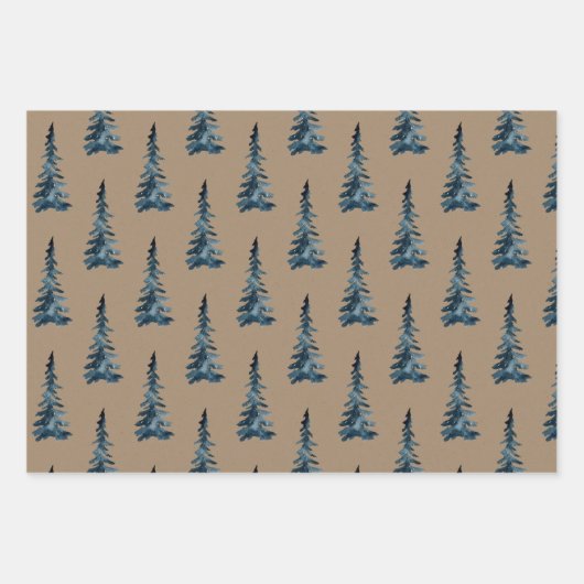 Rustic Kraft Winter Woodland Blue Spruce Trees Inpakpapier Vel (Voorkant)